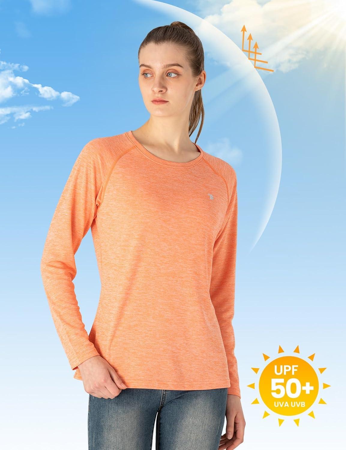 imageTBMPOY Womens UPF 50 Sun Protection Long Sleeve Shirts SPF Lightweight Hiking Running Fishing Outdoor Tops9orange