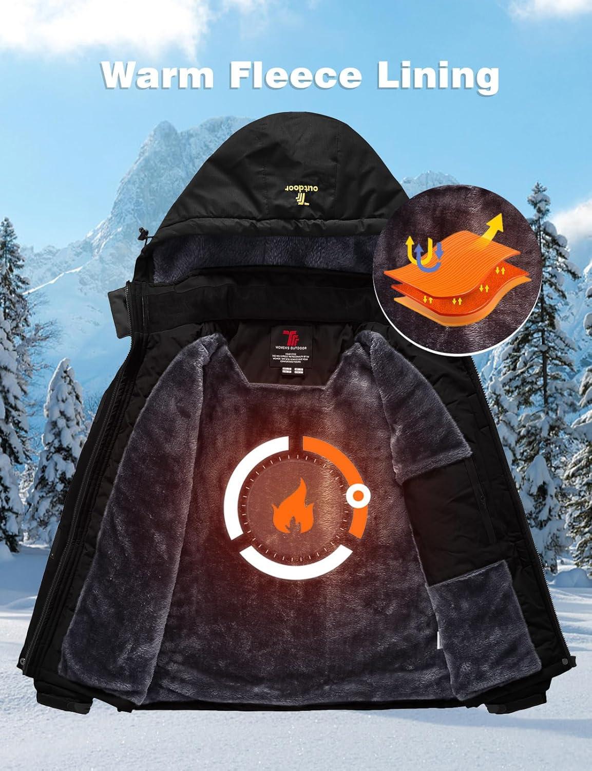 imageTBMPOY Womens Waterproof Ski Snow Jackets Warm Winter Coats Fleece Lined Hooded Rain Windbreaker Jacket for Snowboarding