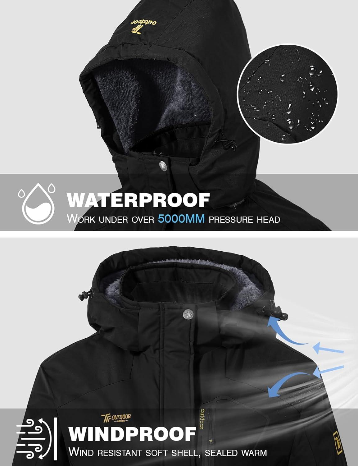imageTBMPOY Womens Waterproof Ski Snow Jackets Warm Winter Coats Fleece Lined Hooded Rain Windbreaker Jacket for Snowboarding