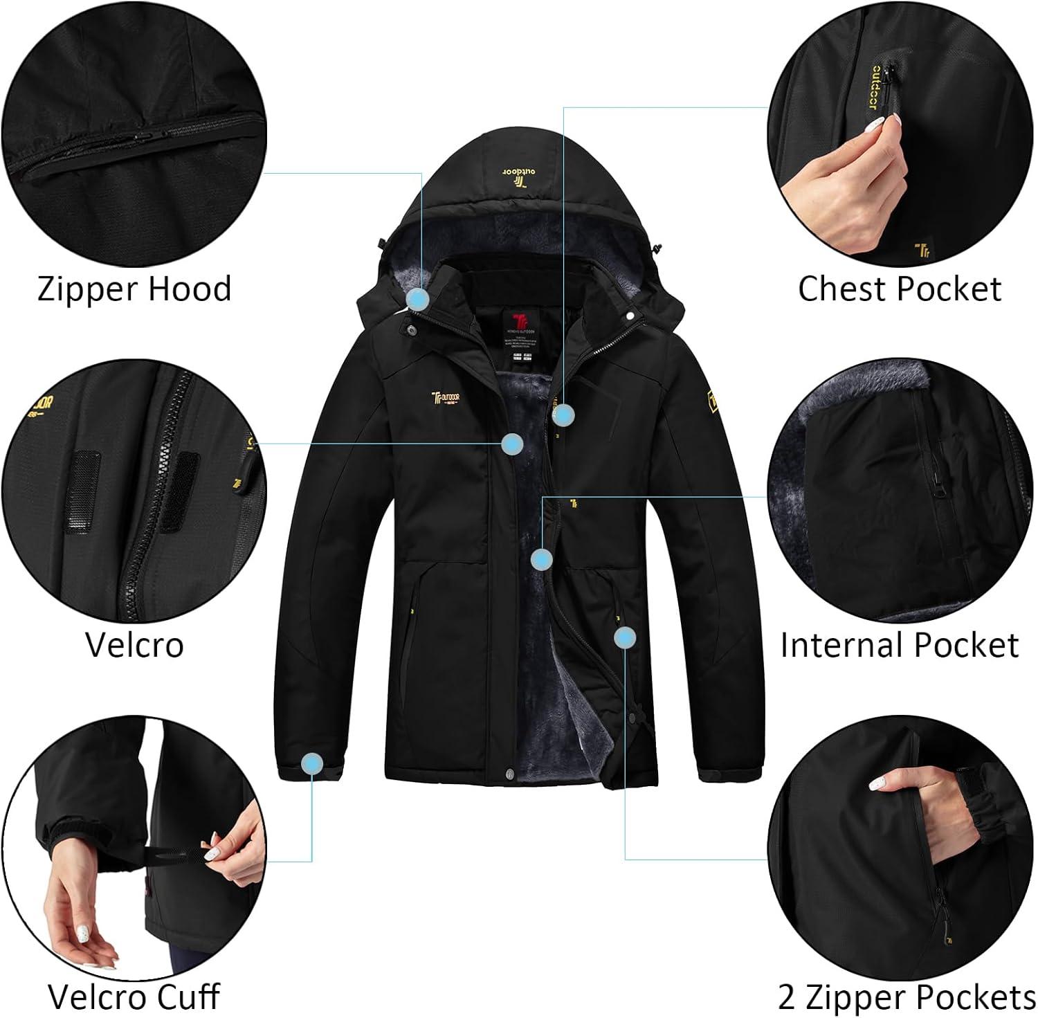imageTBMPOY Womens Waterproof Ski Snow Jackets Warm Winter Coats Fleece Lined Hooded Rain Windbreaker Jacket for Snowboarding