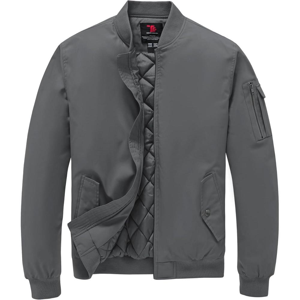 imageTBMPOY Mens Bomber Jacket Lightweight Winter Windbreaker Zip Up Padded Softshell Windproof WaterResistant Casual Fall Coat2dark Grey