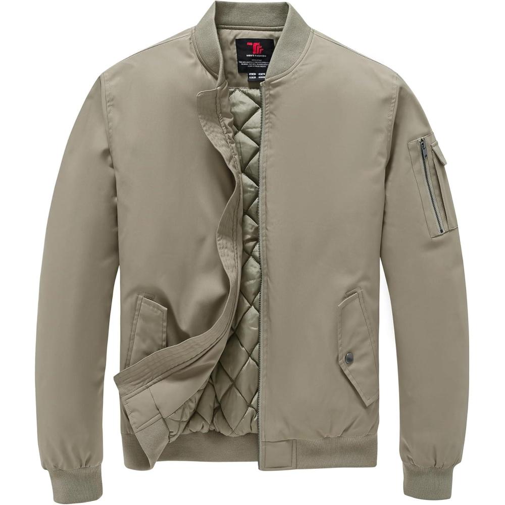 imageTBMPOY Mens Bomber Jacket Lightweight Winter Windbreaker Zip Up Padded Softshell Windproof WaterResistant Casual Fall Coat3khaki