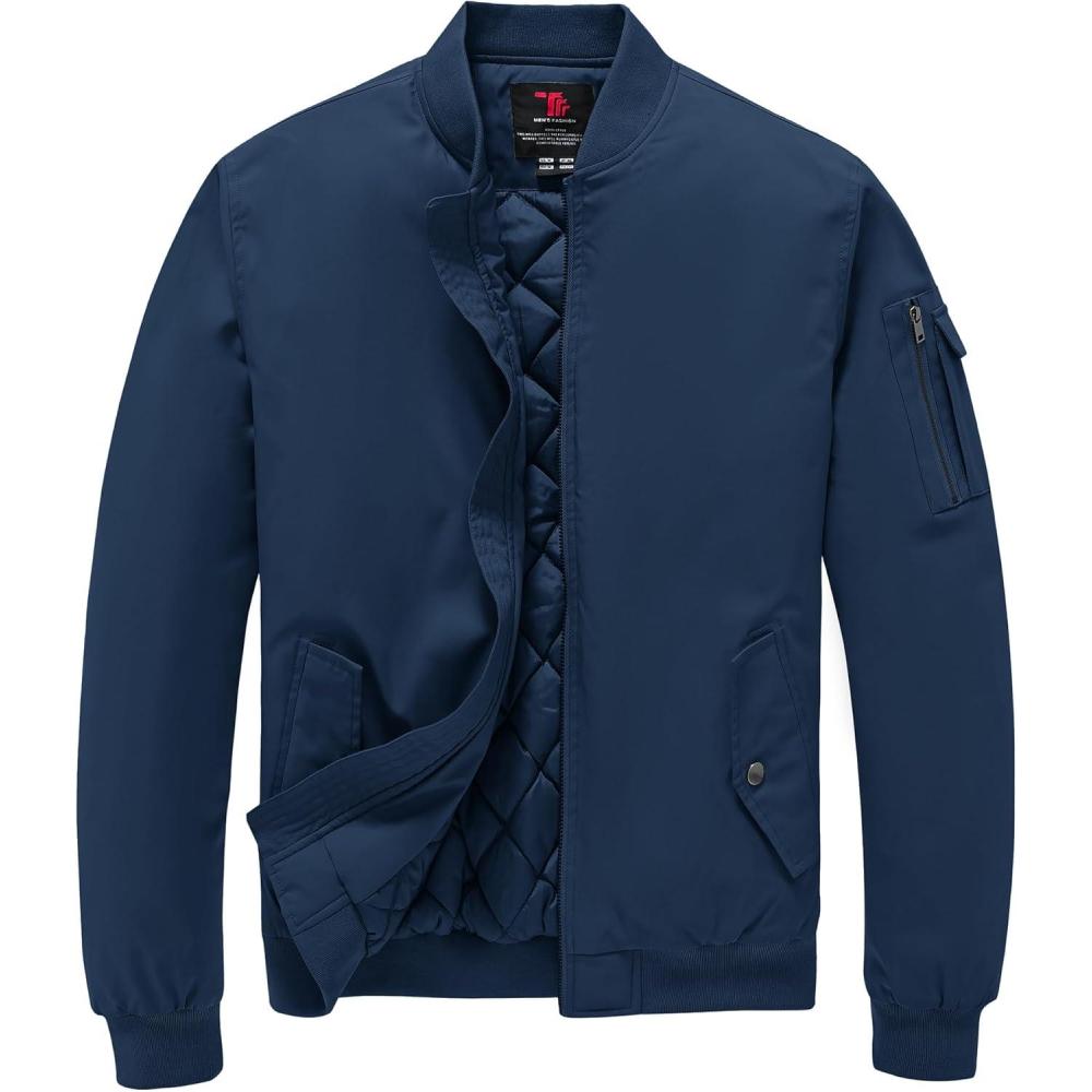 imageTBMPOY Mens Bomber Jacket Lightweight Winter Windbreaker Zip Up Padded Softshell Windproof WaterResistant Casual Fall Coat4navy