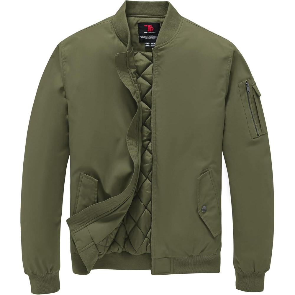 imageTBMPOY Mens Bomber Jacket Lightweight Winter Windbreaker Zip Up Padded Softshell Windproof WaterResistant Casual Fall Coat5army Green