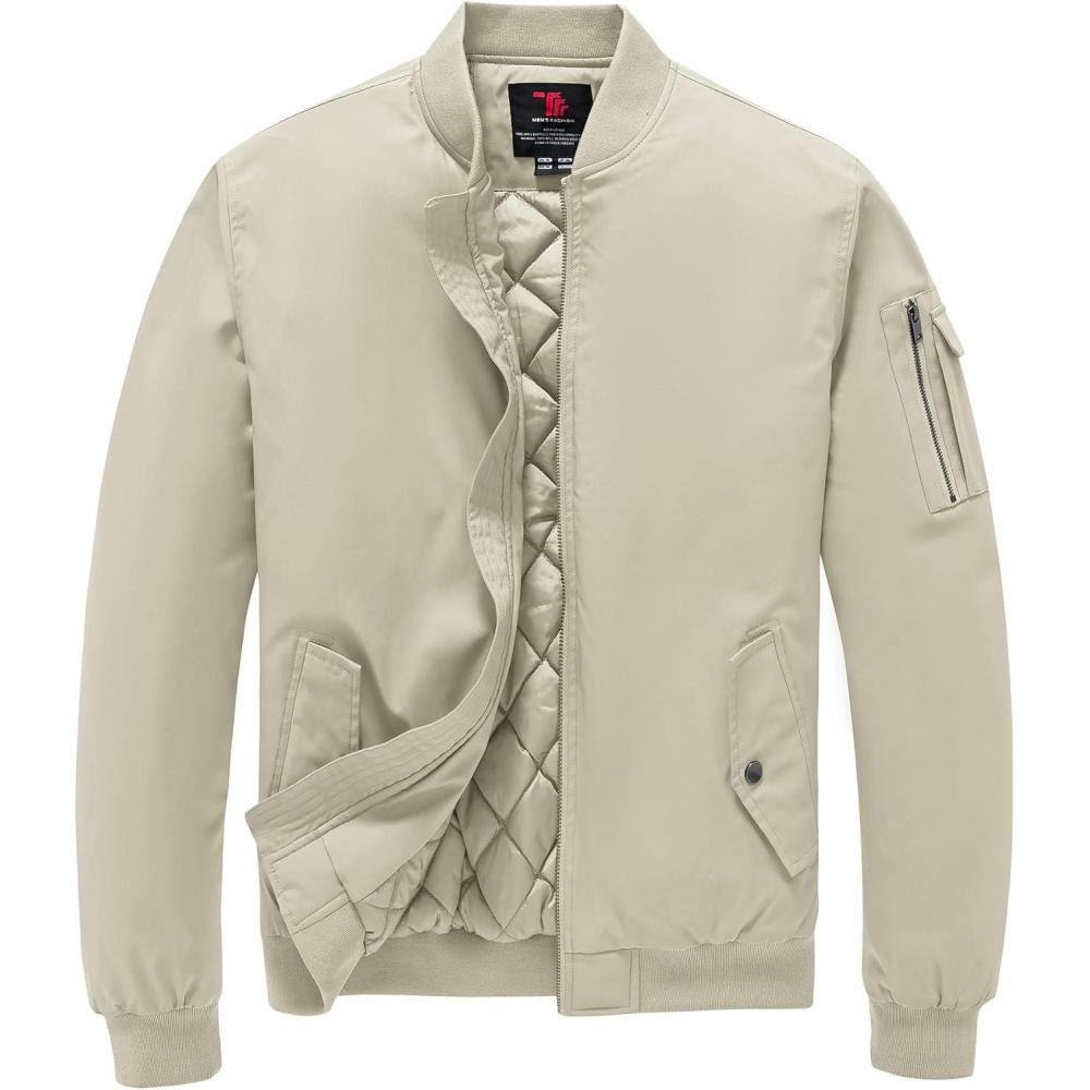 imageTBMPOY Mens Bomber Jacket Lightweight Winter Windbreaker Zip Up Padded Softshell Windproof WaterResistant Casual Fall Coat7lightweight Khaki