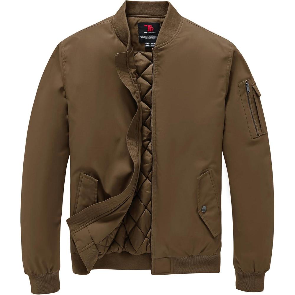 imageTBMPOY Mens Bomber Jacket Lightweight Winter Windbreaker Zip Up Padded Softshell Windproof WaterResistant Casual Fall Coat8dark Coffee