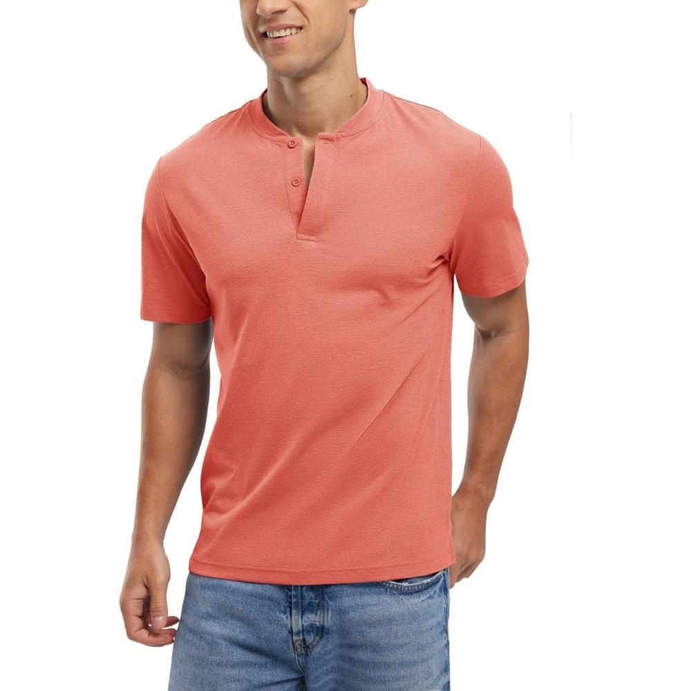 imageTBMPOY Mens Henley Polo Shirts Short Sleeve Casual TShirt Lightweight Collarless Work Outdoor Golf ShirtsDeep Pink