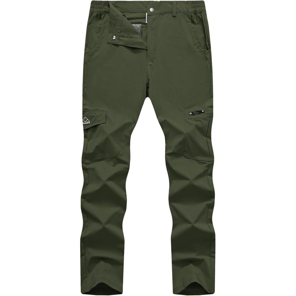 imageTBMPOY Mens Hiking Pants Lightweight 6 Cargo Pockets Quick Dry Water Resistant Outdoor Travel Work Fishing2army Green