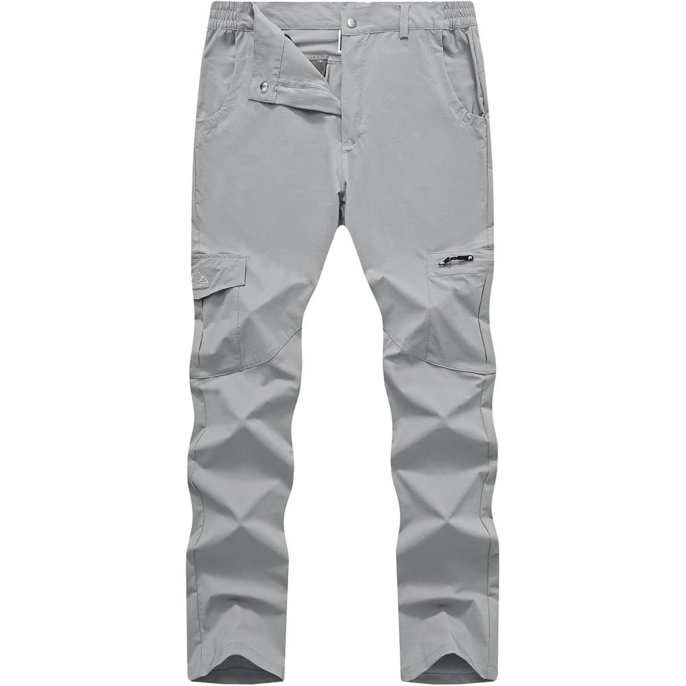 imageTBMPOY Mens Hiking Pants Lightweight 6 Cargo Pockets Quick Dry Water Resistant Outdoor Travel Work Fishing2light Grey