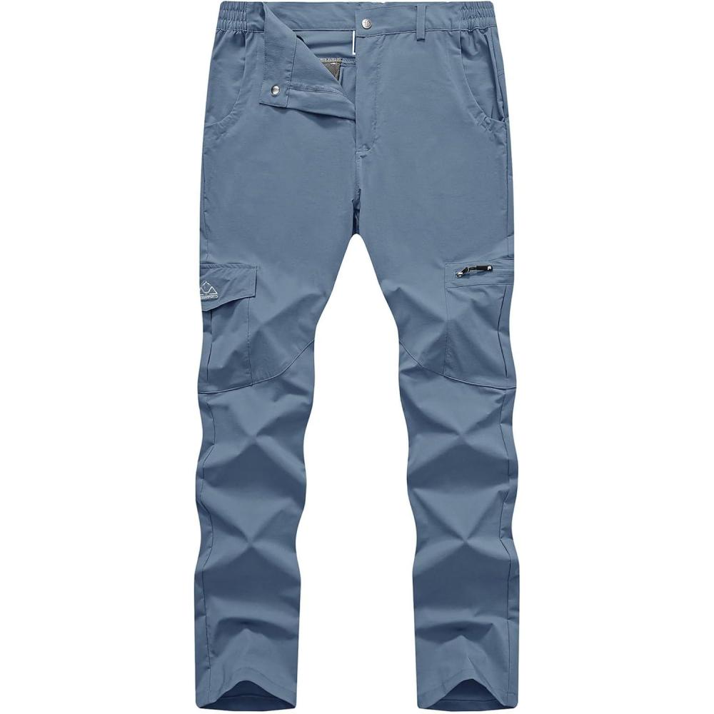 imageTBMPOY Mens Hiking Pants Lightweight 6 Cargo Pockets Quick Dry Water Resistant Outdoor Travel Work Fishing2stone Blue
