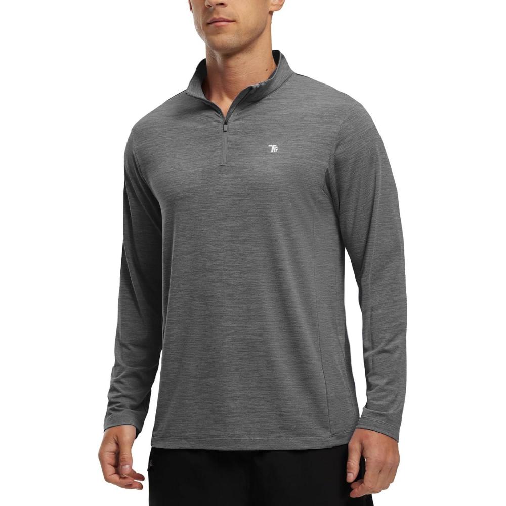 imageTBMPOY Mens Hiking Shirts 14 Zip Running Sun Protection Pullover Long Sleeve UPF 50 Lightweight Fishing Rash GuardDark Grey