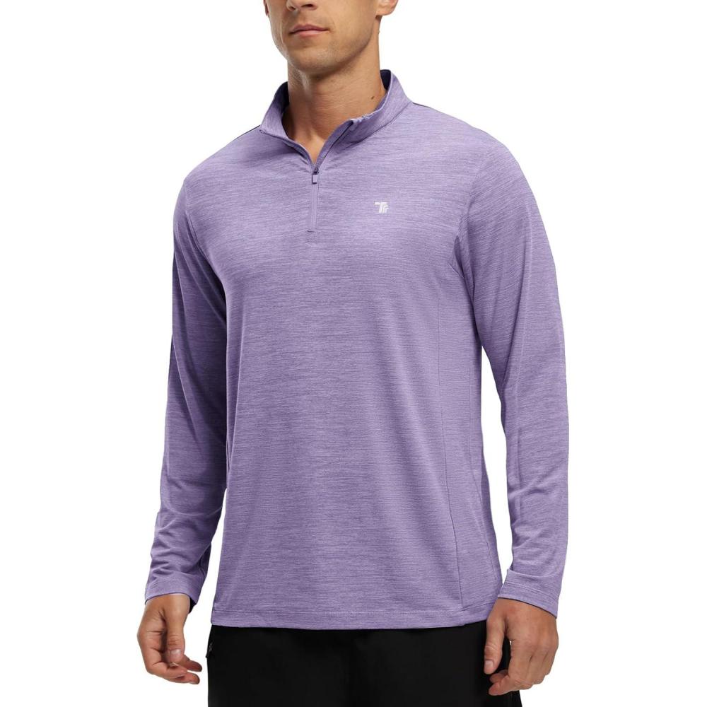 imageTBMPOY Mens Hiking Shirts 14 Zip Running Sun Protection Pullover Long Sleeve UPF 50 Lightweight Fishing Rash GuardPurple