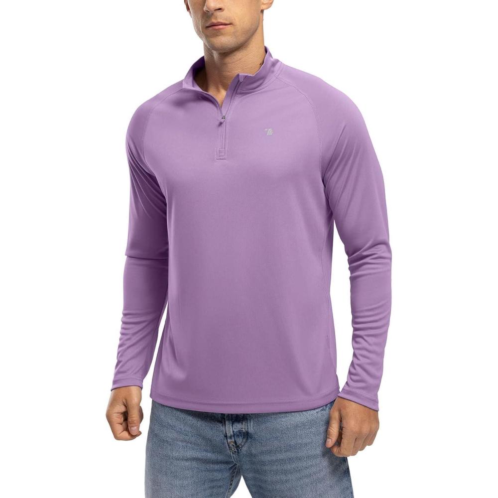 imageTBMPOY Mens Hiking Shirts 14 Zip Running Sun Protection Pullover Long Sleeve UPF 50 Lightweight Fishing Rash GuardPurple1