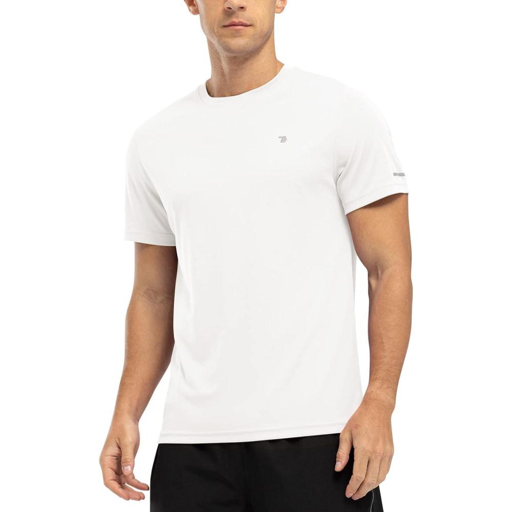 imageTBMPOY Mens Hiking Shirts Short Sleeve Athletic Dry Fit Waterproof Shirts Running Gym Active Performance T Shirts White M