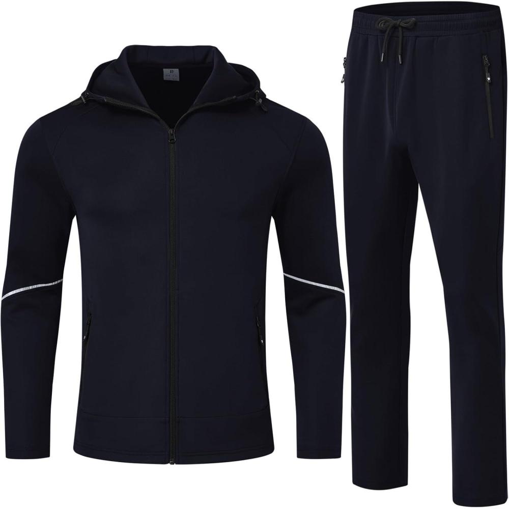 imageTBMPOY Mens Hooded Tracksuits Sweatsuits 2 Piece Sets Jogging Track Sweat Suit Workout Gym Warm Up Outfits with HoodieDark Blue