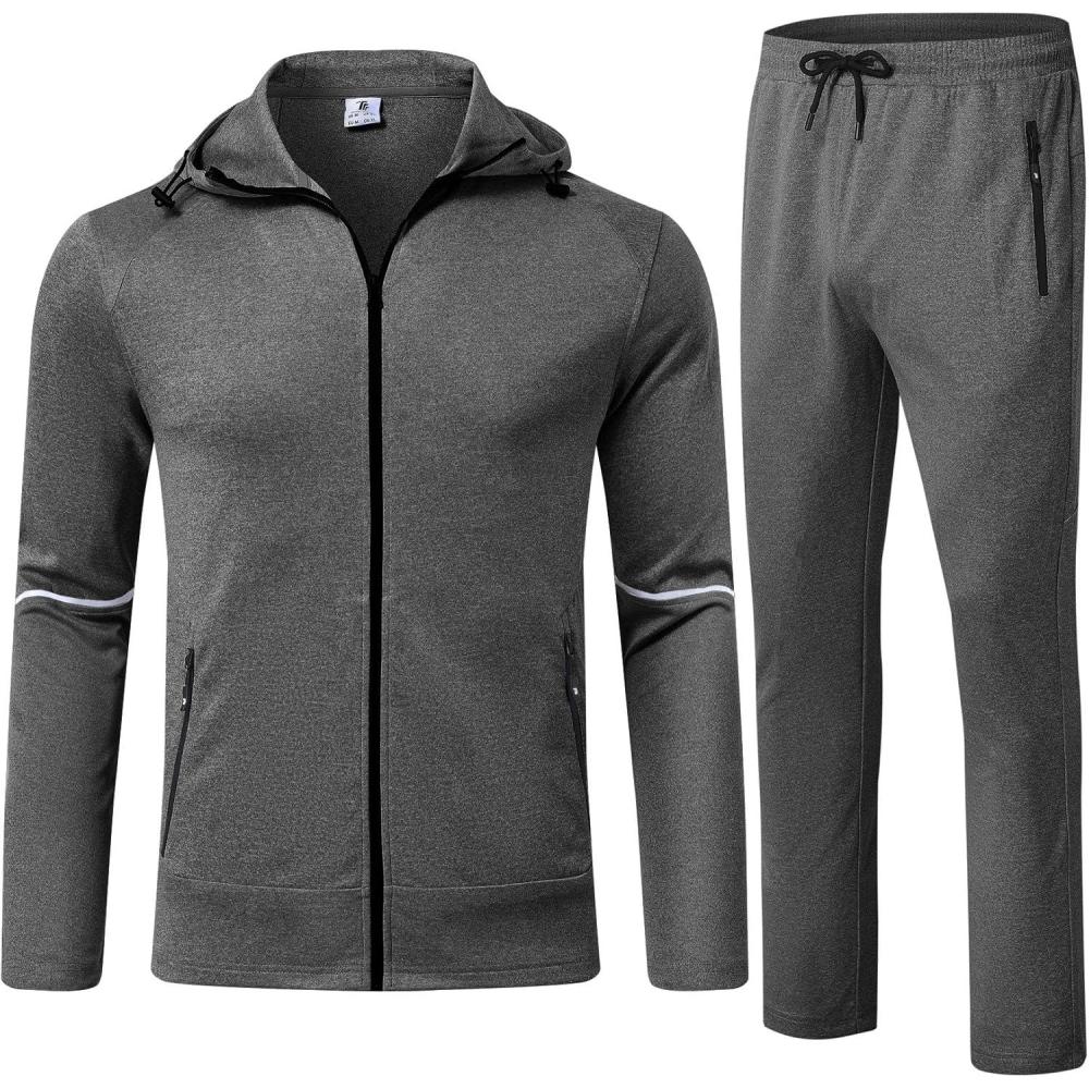 imageTBMPOY Mens Hooded Tracksuits Sweatsuits 2 Piece Sets Jogging Track Sweat Suit Workout Gym Warm Up Outfits with HoodieDark Gray