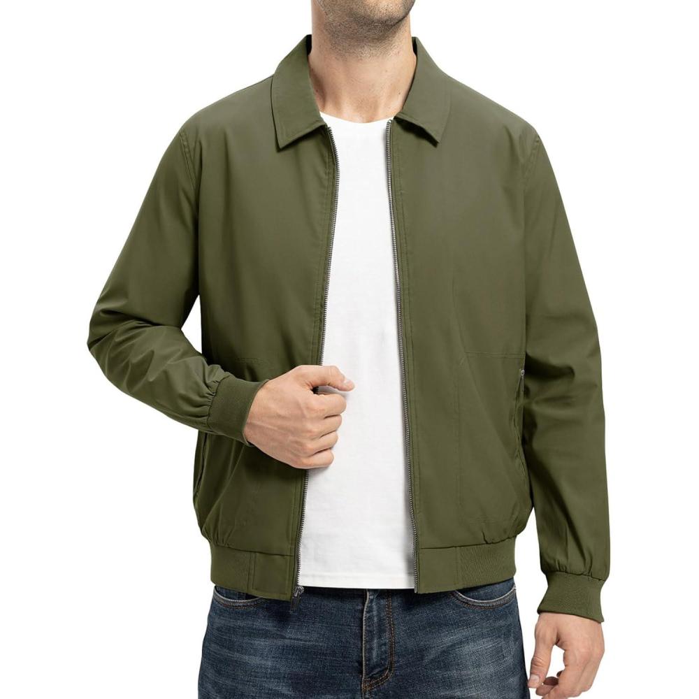 imageTBMPOY Mens Lightweight Jackets Casual Stylish Windbreakers for Men Light Track Jacket Laydown Collar Fall Golf CoatsGreen