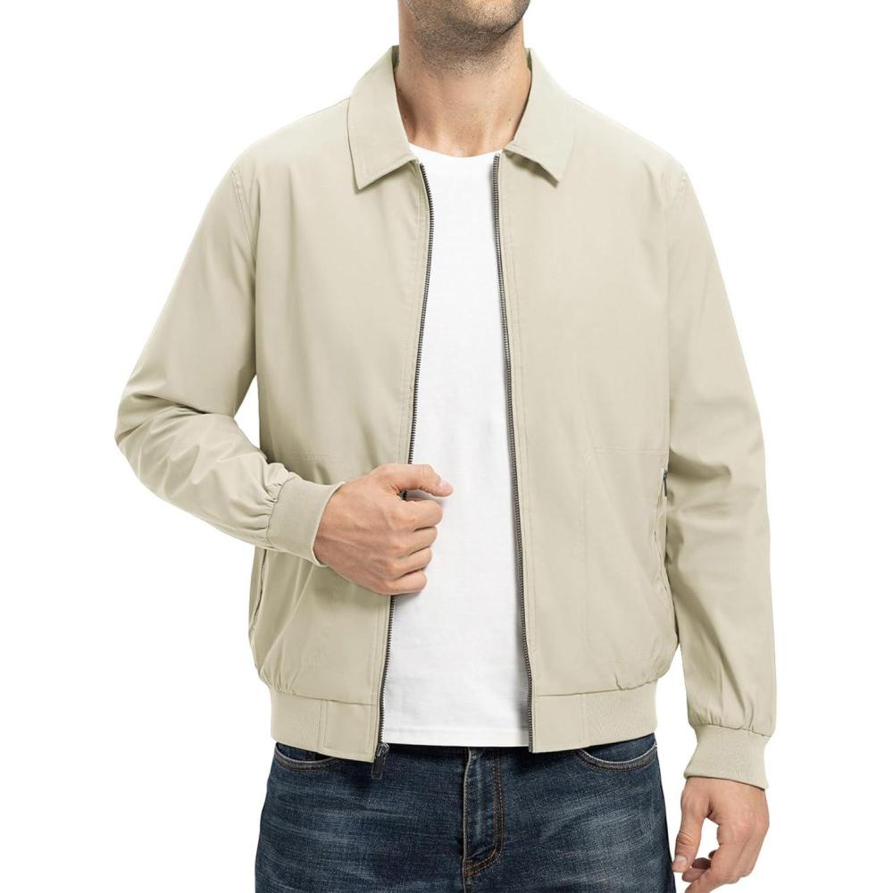 imageTBMPOY Mens Lightweight Jackets Casual Stylish Windbreakers for Men Light Track Jacket Laydown Collar Fall Golf CoatsLight Khaki