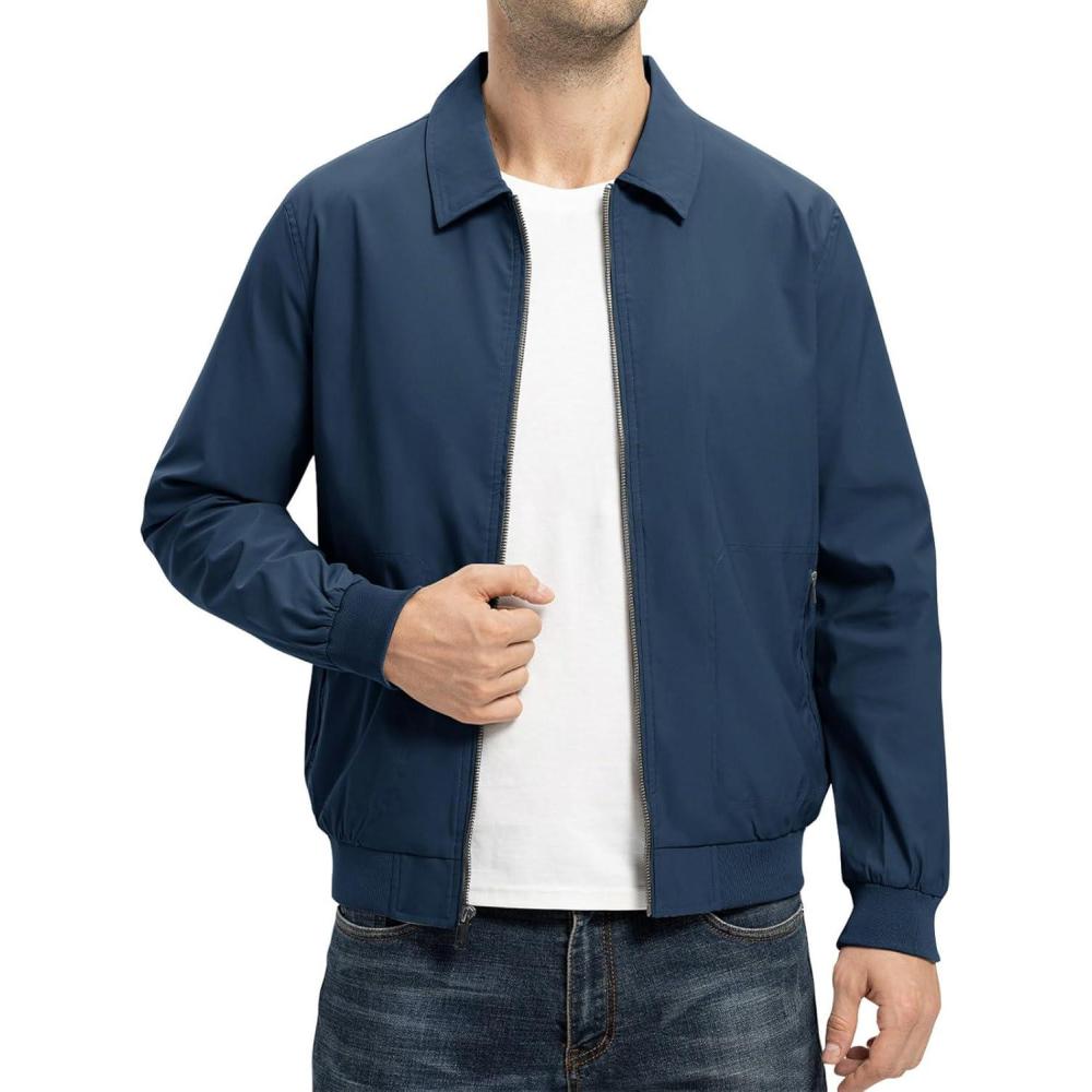 imageTBMPOY Mens Lightweight Jackets Casual Stylish Windbreakers for Men Light Track Jacket Laydown Collar Fall Golf CoatsNavy