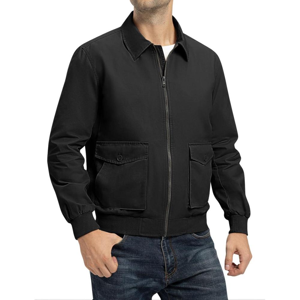 imageTBMPOY Mens Work Jackets Cotton Fall Coats Full Zip Warm Windbreaker Spring Collar Jacket Casual Work OutwearBlacklight