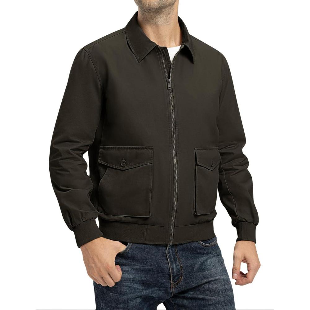 imageTBMPOY Mens Work Jackets Cotton Fall Coats Full Zip Warm Windbreaker Spring Collar Jacket Casual Work OutwearDark Brownlight