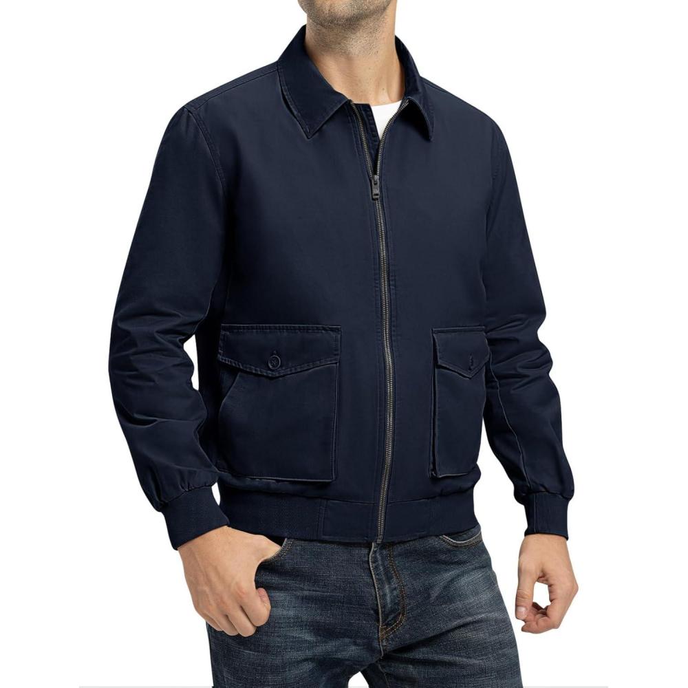 imageTBMPOY Mens Work Jackets Cotton Fall Coats Full Zip Warm Windbreaker Spring Collar Jacket Casual Work OutwearNavylight