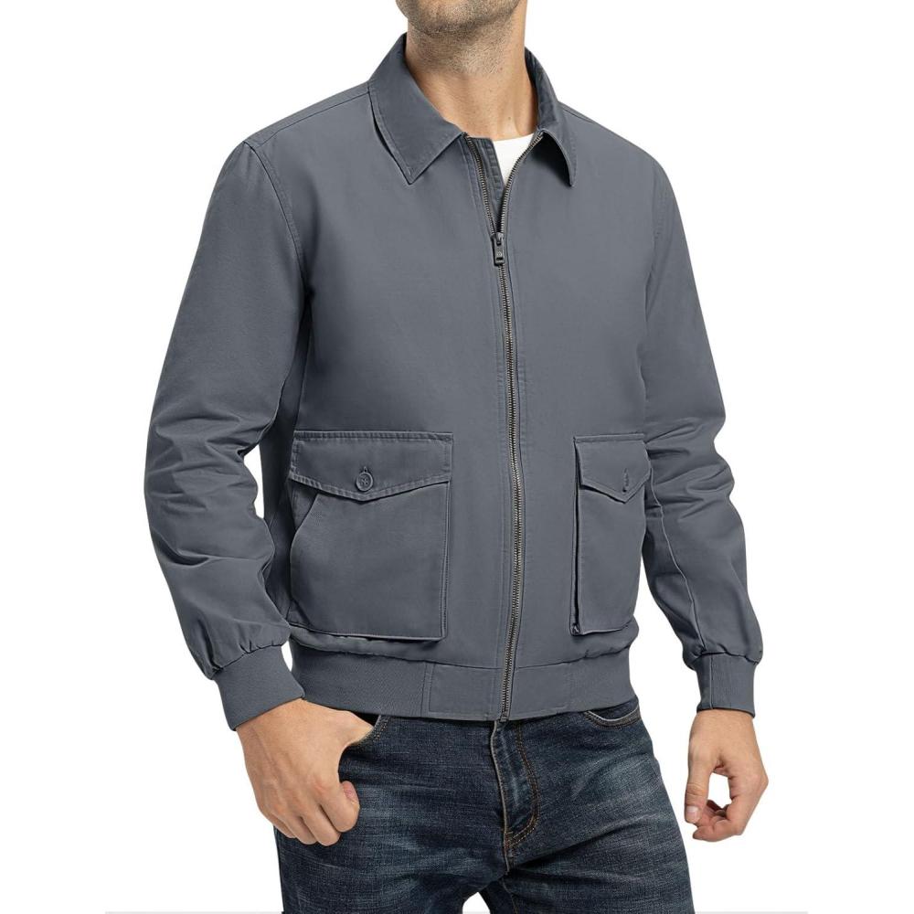 imageTBMPOY Mens Work Jackets Cotton Fall Coats Full Zip Warm Windbreaker Spring Collar Jacket Casual Work OutwearSteel Greylight