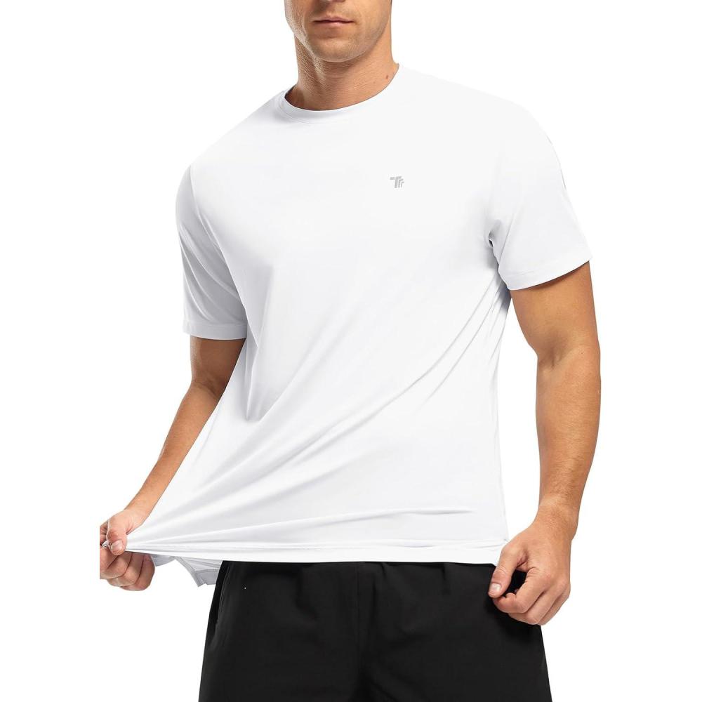 imageTBMPOY Mens Workout Dry Fit TShirt Quick Dry UPF 50 Athletic Shirt Moisture Wicking Lightweight Top Running ActivewearWhite