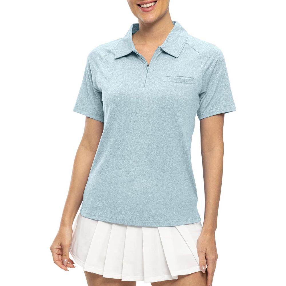 imageTBMPOY Womens Golf Polo Shirts Short Sleeve UPF 50 Dry Fit Athletic Tennis TShirts Zip Up Athletic Sports ShirtLight Grey
