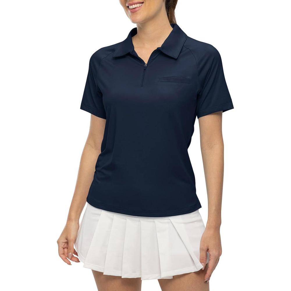 imageTBMPOY Womens Golf Polo Shirts Short Sleeve UPF 50 Dry Fit Athletic Tennis TShirts Zip Up Athletic Sports ShirtNavy