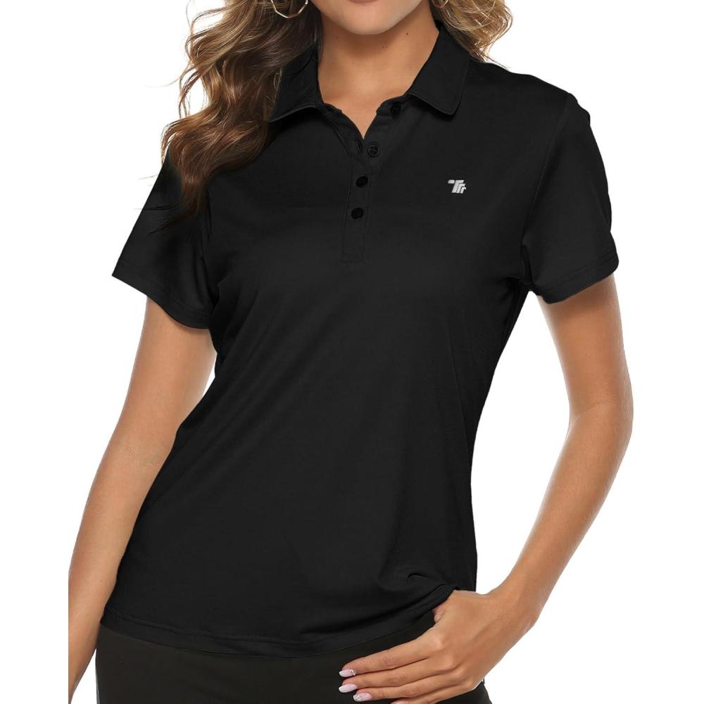 imageTBMPOY Womens Golf Polo Short Sleeve Shirts Lightweight Moisture Wicking Collared T Shirt Quick Dry 4ButtonA2black