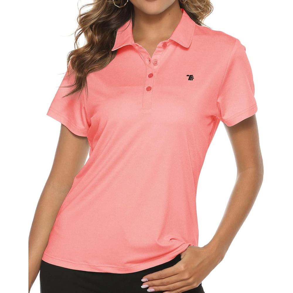 imageTBMPOY Womens Golf Polo Short Sleeve Shirts Lightweight Moisture Wicking Collared T Shirt Quick Dry 4ButtonA3pink