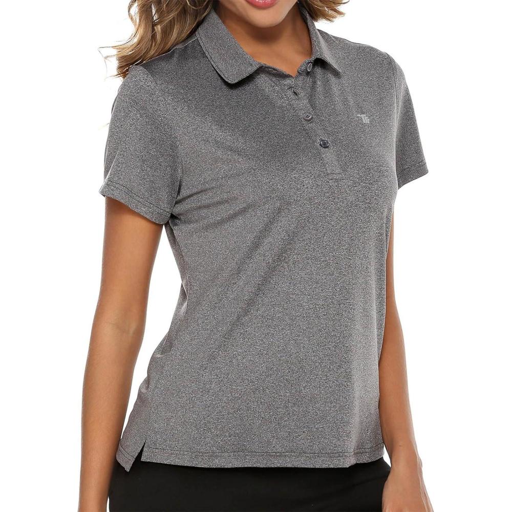 imageTBMPOY Womens Golf Polo Short Sleeve Shirts Lightweight Moisture Wicking Collared T Shirt Quick Dry 4ButtonA5dark Grey