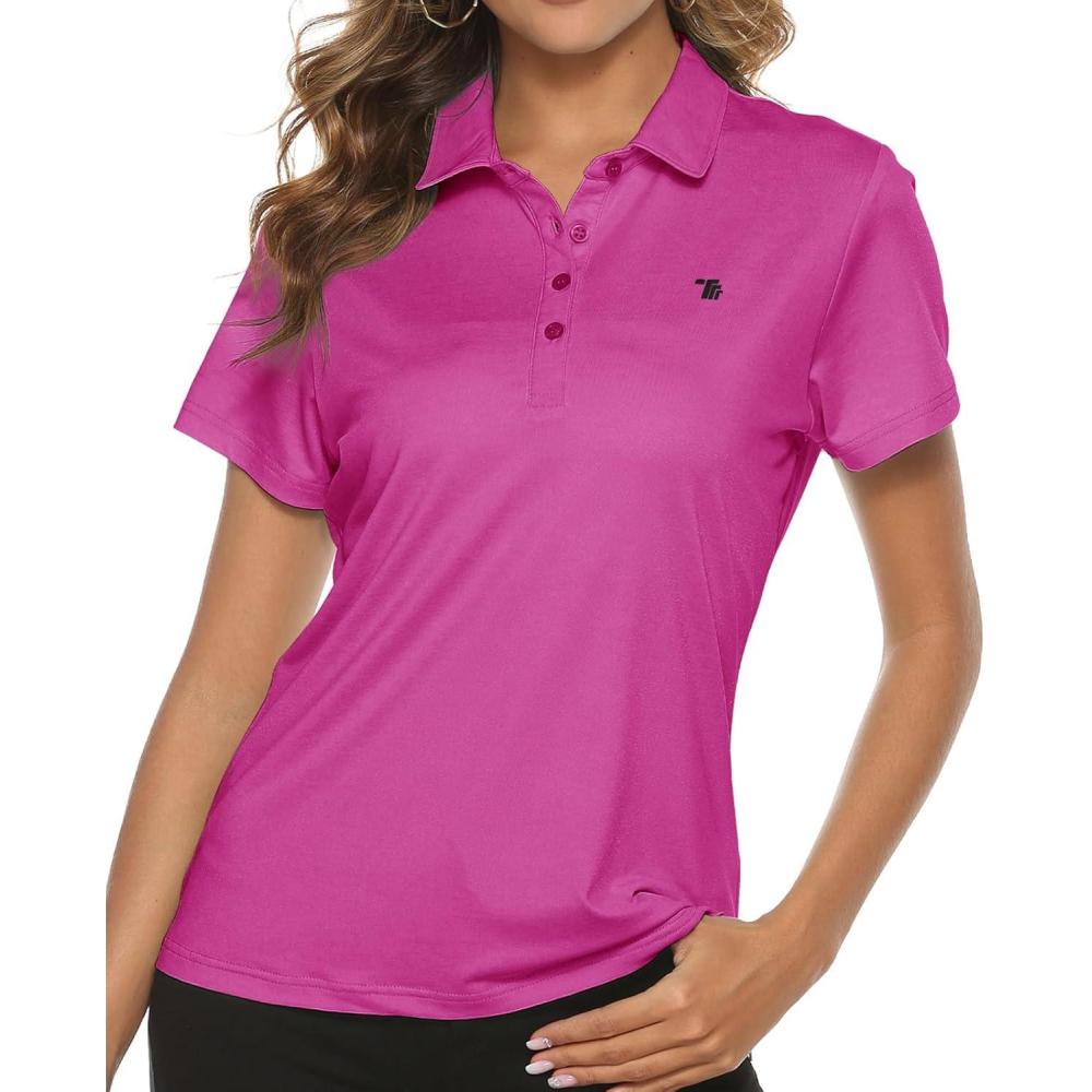 imageTBMPOY Womens Golf Polo Short Sleeve Shirts Lightweight Moisture Wicking Collared T Shirt Quick Dry 4ButtonA7deap Rose