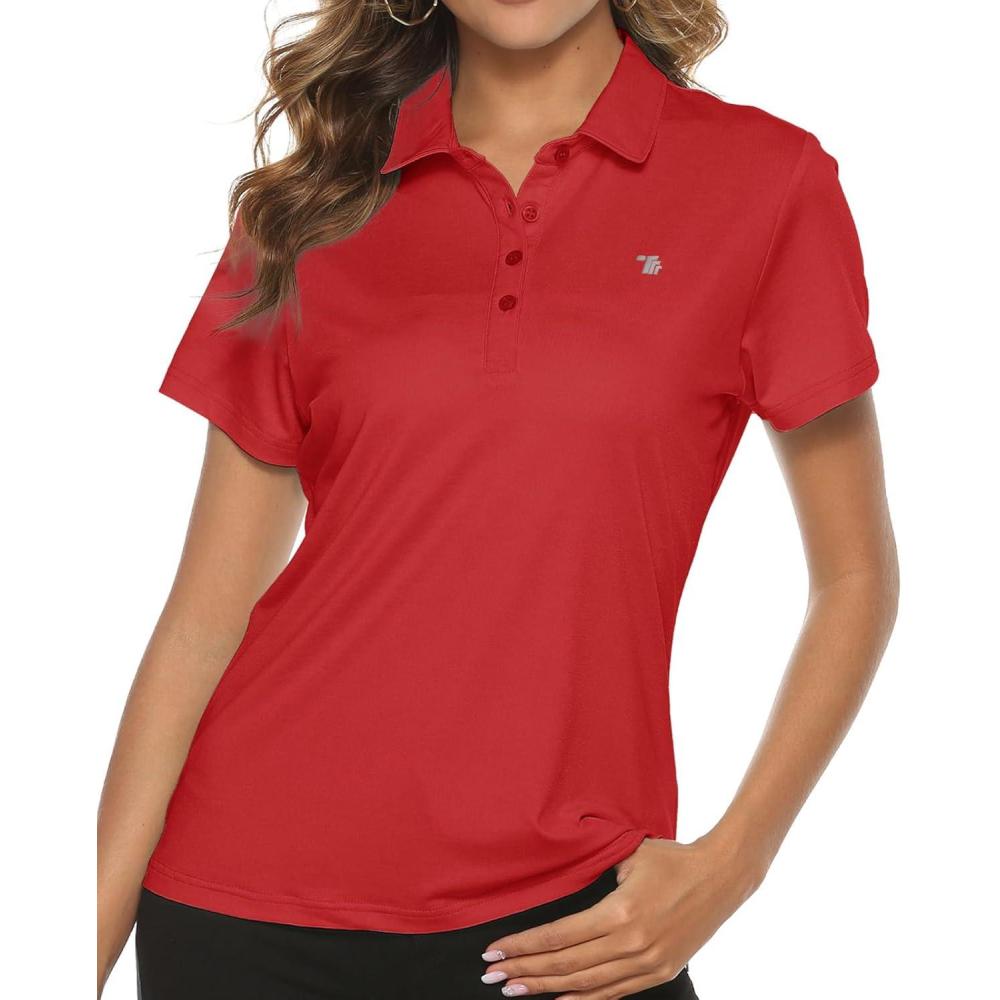 imageTBMPOY Womens Golf Polo Short Sleeve Shirts Lightweight Moisture Wicking Collared T Shirt Quick Dry 4ButtonD25erythrinus