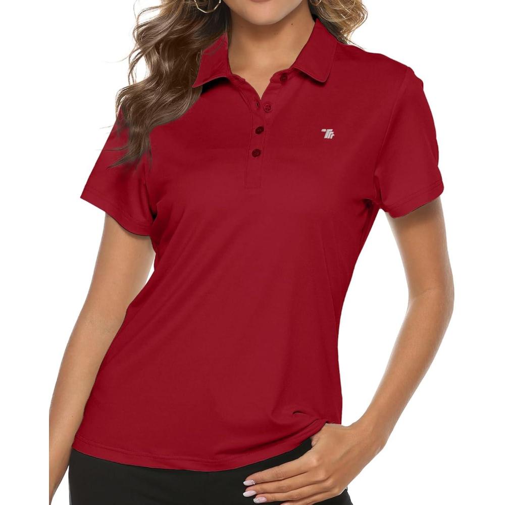 imageTBMPOY Womens Golf Polo Short Sleeve Shirts Lightweight Moisture Wicking Collared T Shirt Quick Dry 4ButtonD27wine Red
