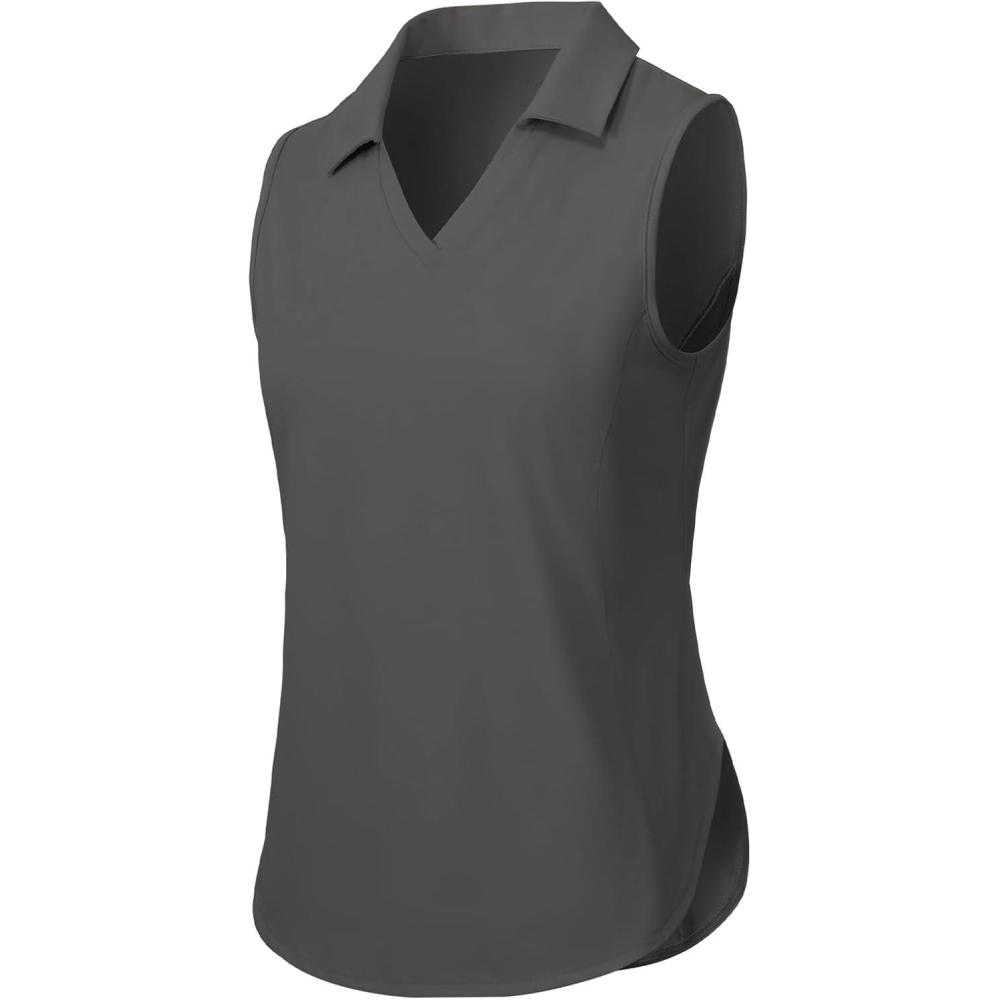 imageTBMPOY Womens Golf Sleeveless Polo Collared Tennis Tank Tops Shirts UPF 50 Sun Protection Quick Dry AthleticDeep Gray