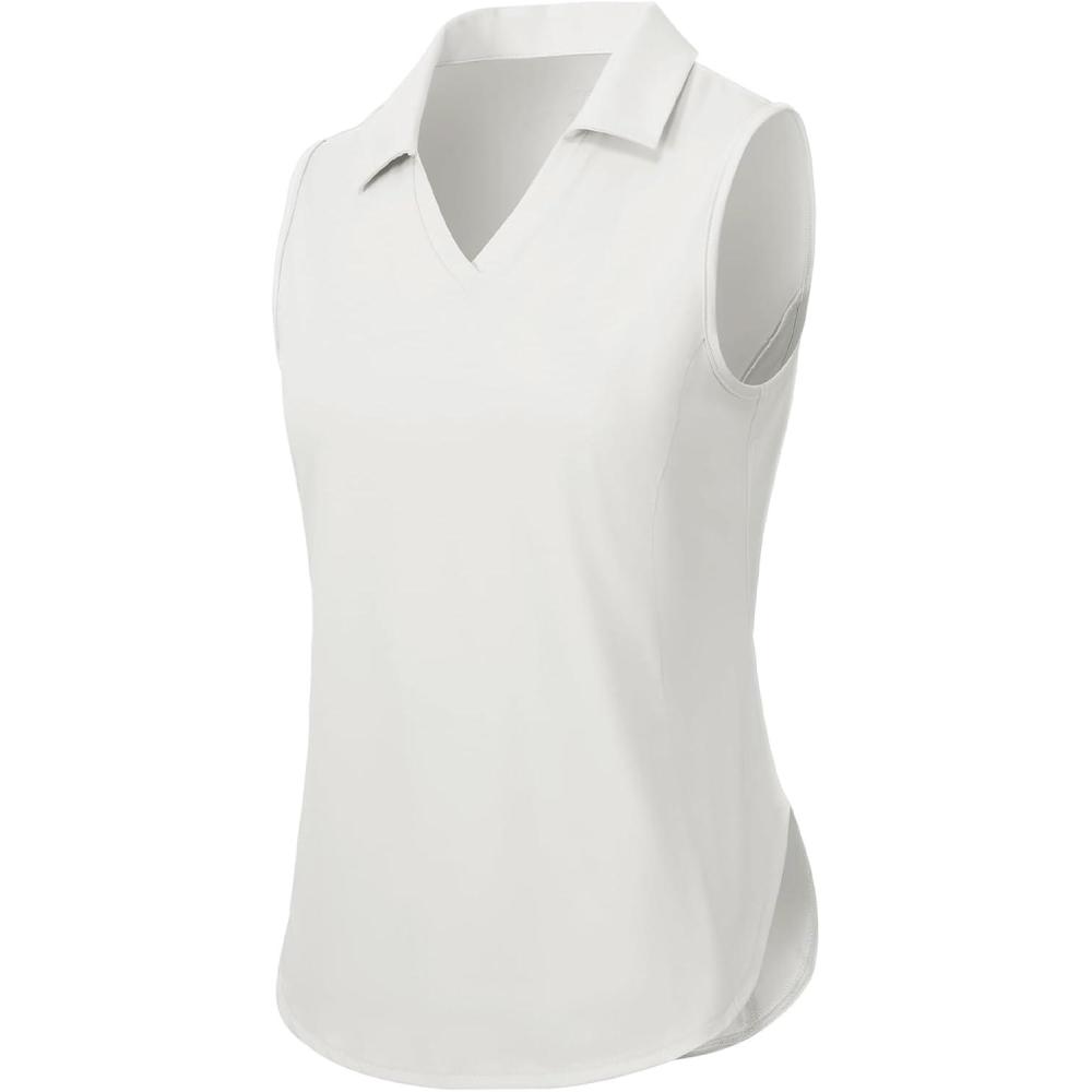 imageTBMPOY Womens Golf Sleeveless Polo Collared Tennis Tank Tops Shirts UPF 50 Sun Protection Quick Dry AthleticWhite