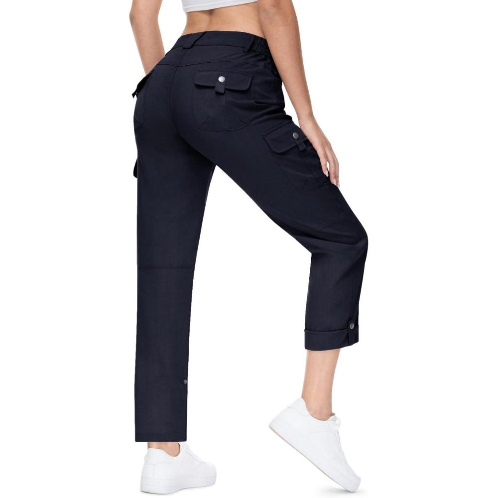 imageTBMPOY Womens Hiking Pants Quick Dry Convertible Lightweight Roll Up Cargo Pockets Travel Essentials Waterproof WorkNavy Blue