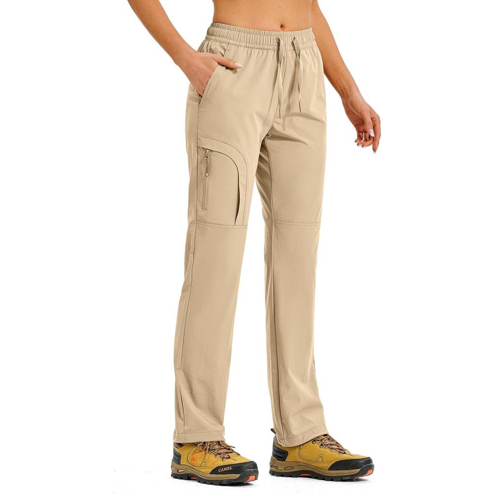 imageTBMPOY Womens Hiking Pants Water Resistant Lightweight Quick Dry Cargo Travel Fishing Work Camping Pant with 4 PocketsLight Khaki