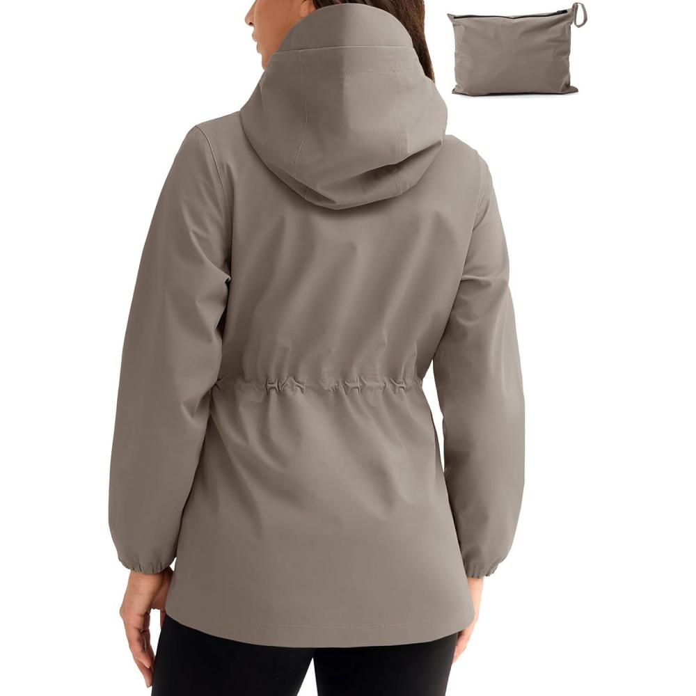 imageTBMPOY Womens Lightweight Rain Long Jackets Packable with Hooded Outdoor Hiking Waterproof Windbreaker Raincoats TravelGray