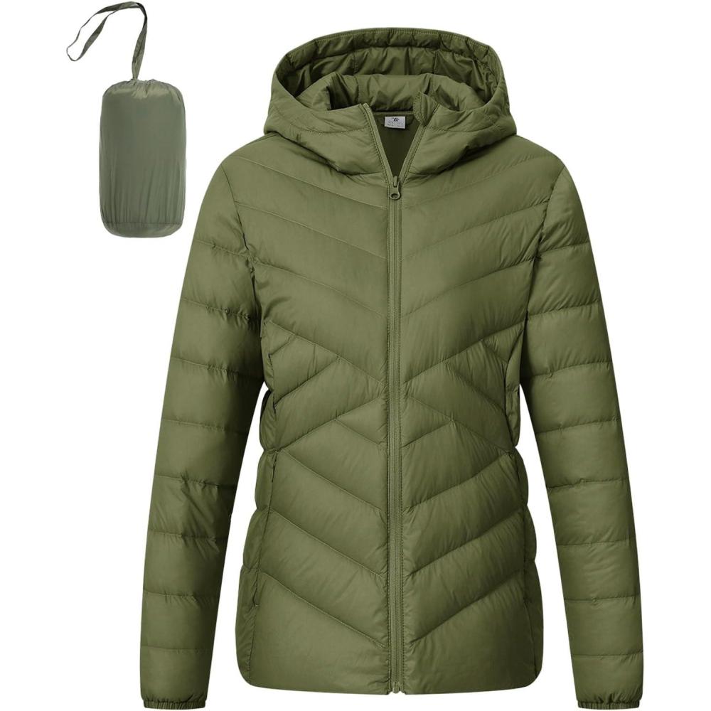 imageTBMPOY Womens Packable Down Jacket Lightweight Winter Puffer Jacket Hooded Warm Coat Waterproof Quilted Thermal JacketsArmy Green