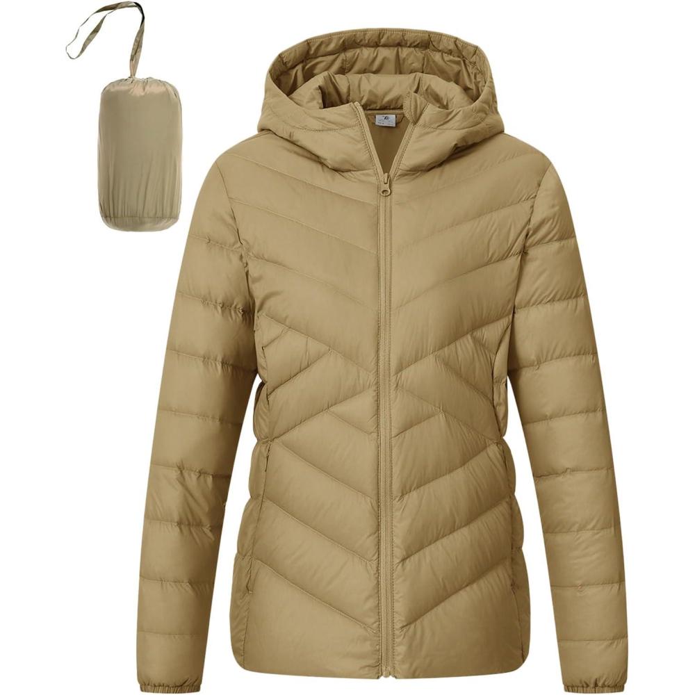 imageTBMPOY Womens Packable Down Jacket Lightweight Winter Puffer Jacket Hooded Warm Coat Waterproof Quilted Thermal JacketsKhaki