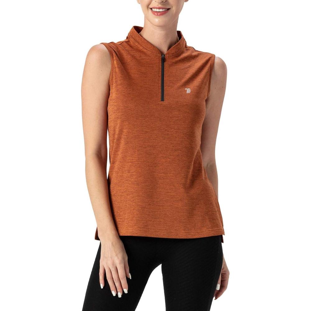 imageTBMPOY Womens Sleeveless Golf Polo Shirts UPF 50 Tennis Tank Tops Quick Dry Zip Up10orange