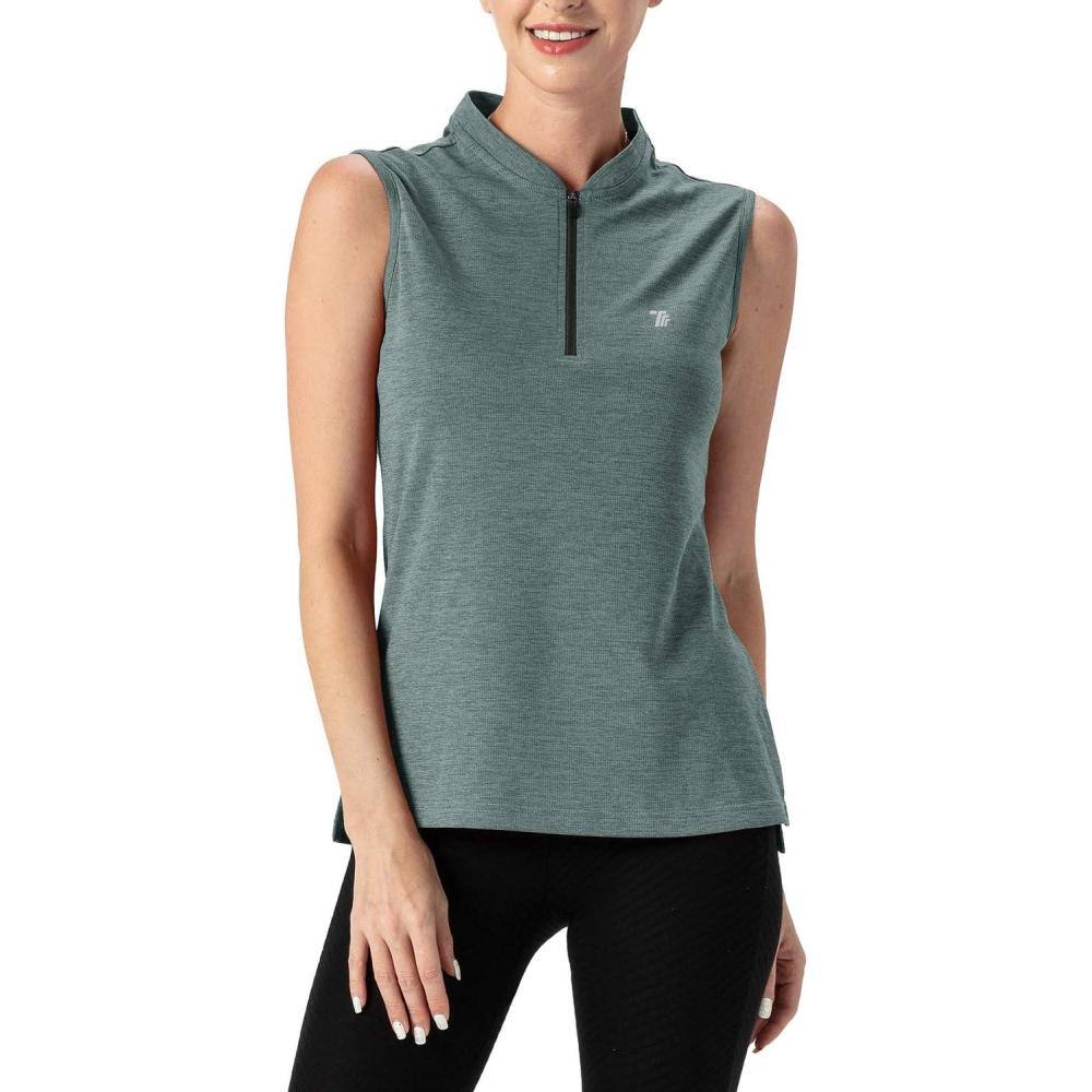 imageTBMPOY Womens Sleeveless Golf Polo Shirts UPF 50 Tennis Tank Tops Quick Dry Zip Up11cyan
