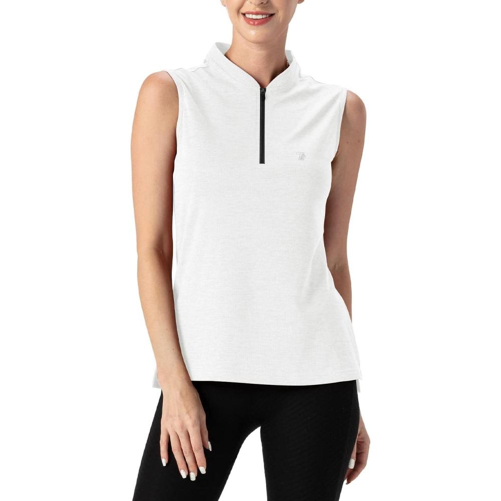 imageTBMPOY Womens Sleeveless Golf Polo Shirts UPF 50 Tennis Tank Tops Quick Dry Zip Up13white