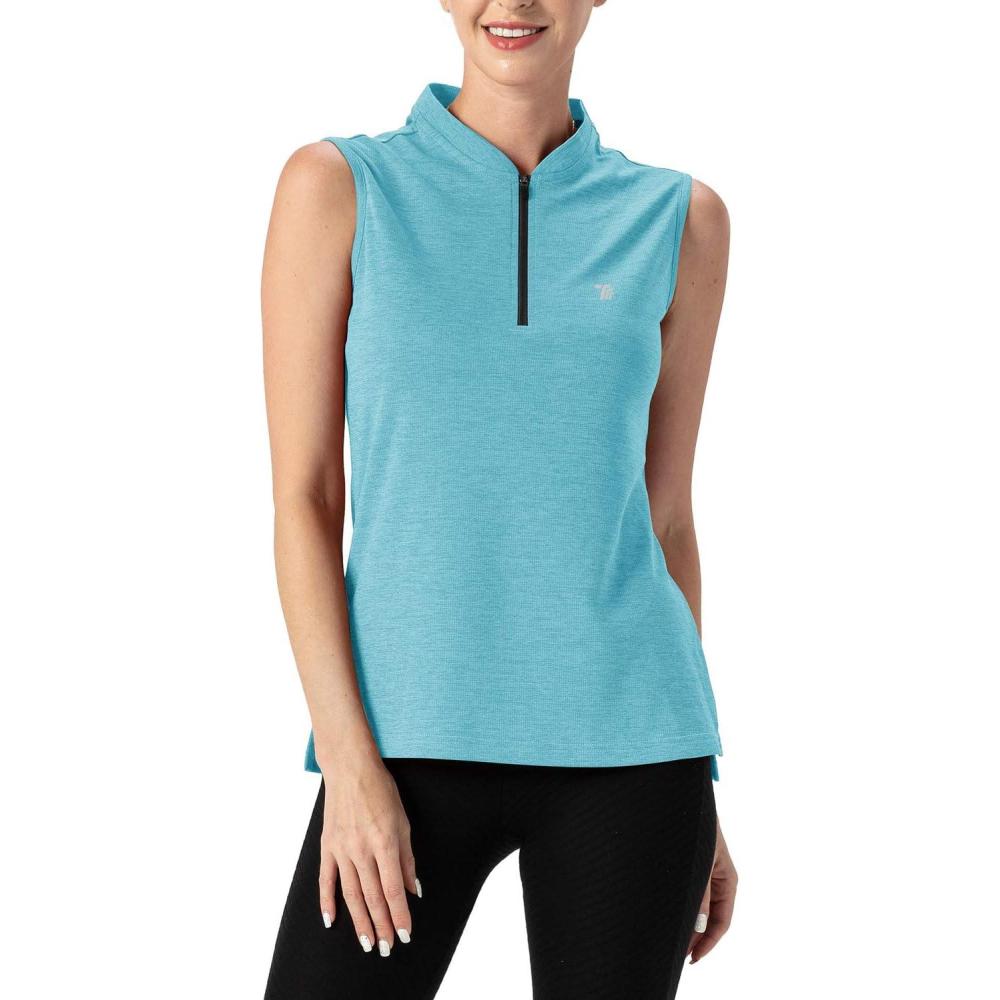 imageTBMPOY Womens Sleeveless Golf Polo Shirts UPF 50 Tennis Tank Tops Quick Dry Zip Up2light Blue