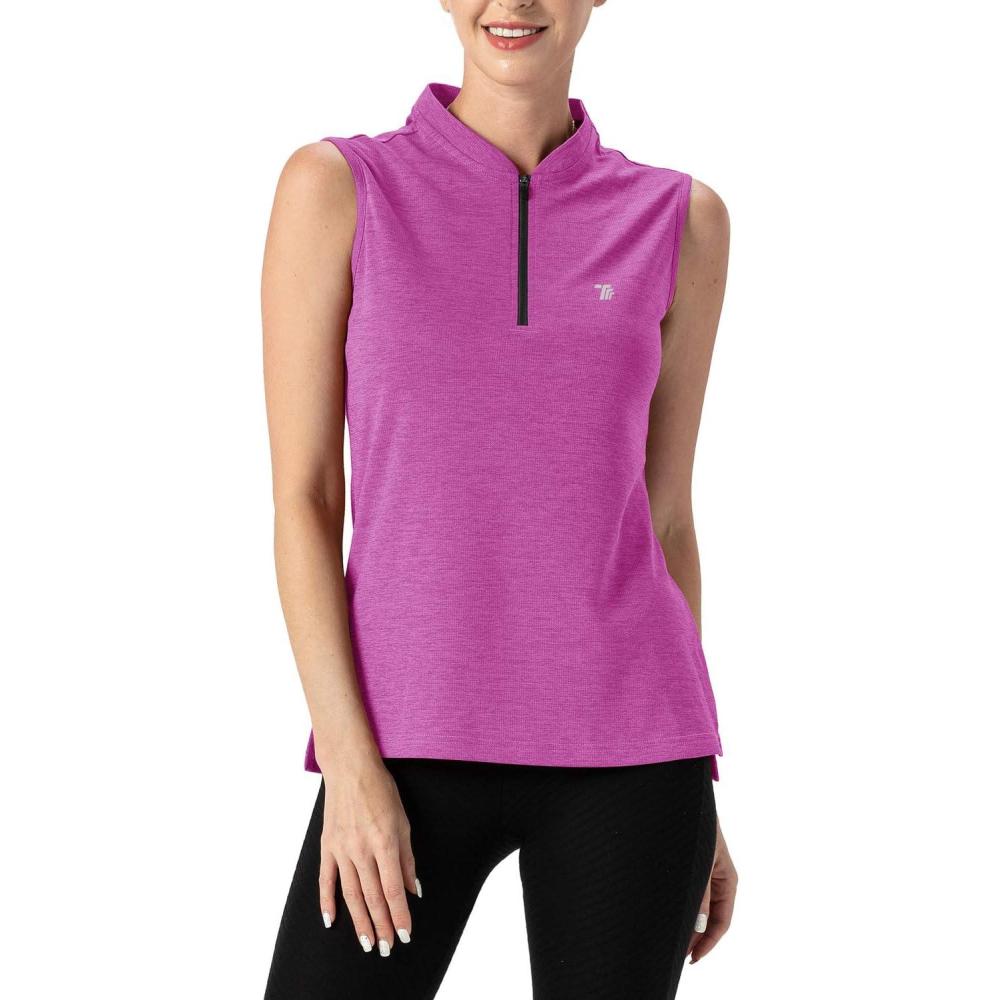 imageTBMPOY Womens Sleeveless Golf Polo Shirts UPF 50 Tennis Tank Tops Quick Dry Zip Up4purple