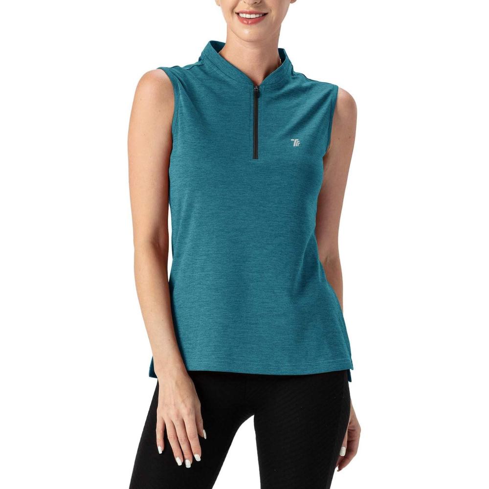 imageTBMPOY Womens Sleeveless Golf Polo Shirts UPF 50 Tennis Tank Tops Quick Dry Zip Up5blue
