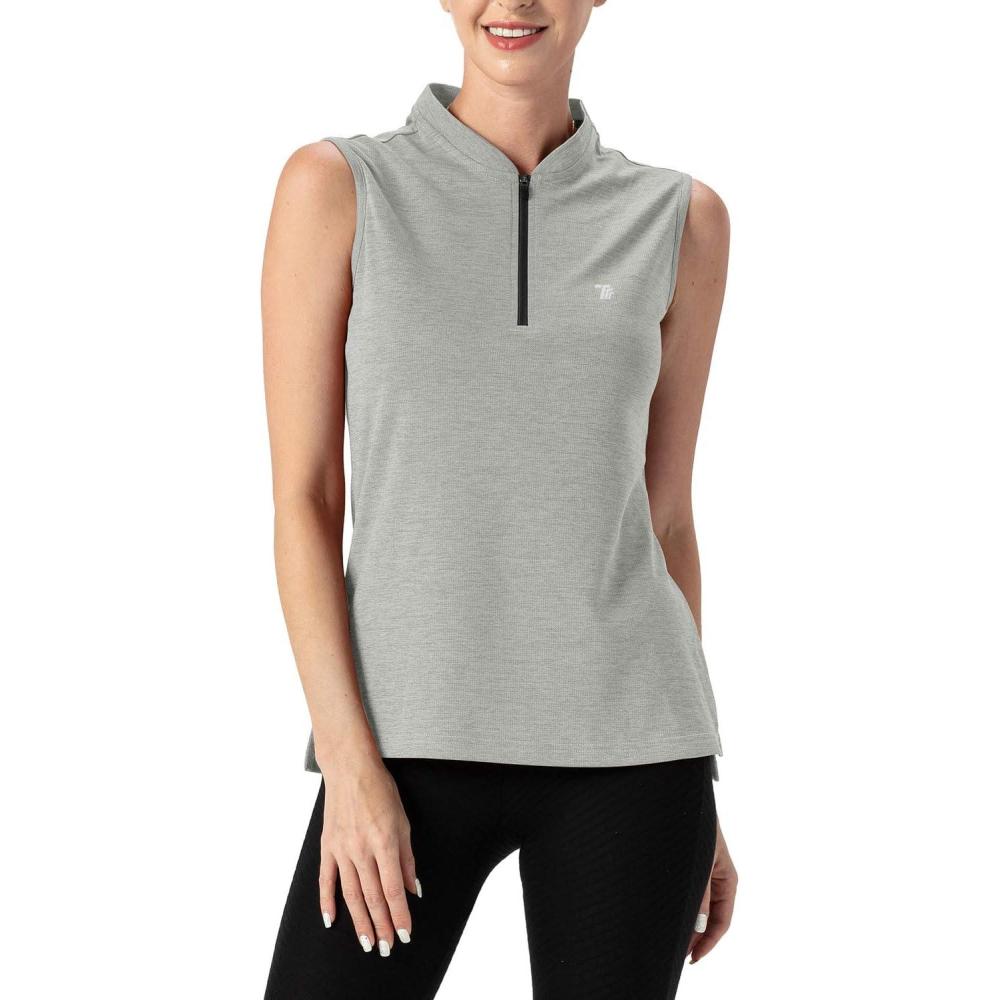imageTBMPOY Womens Sleeveless Golf Polo Shirts UPF 50 Tennis Tank Tops Quick Dry Zip Up6light Grey